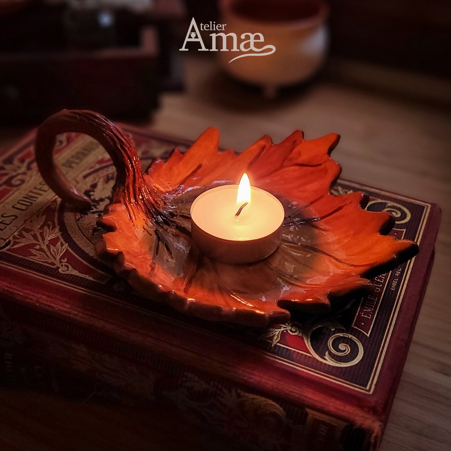 Bougeoir Feuille d'Automne en Céramique Fait main - Décoration automne