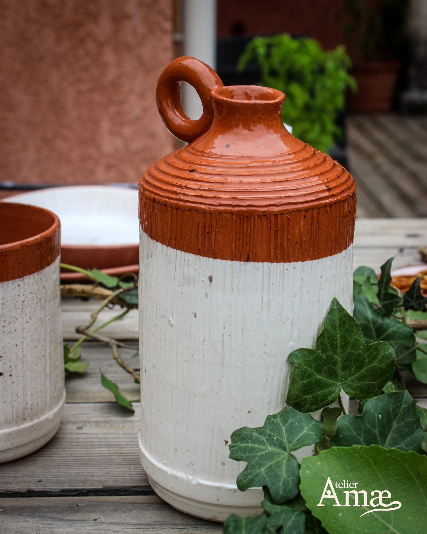 Carafe en terre cuite artisanale - Céramique fait main - Vieux Chêne