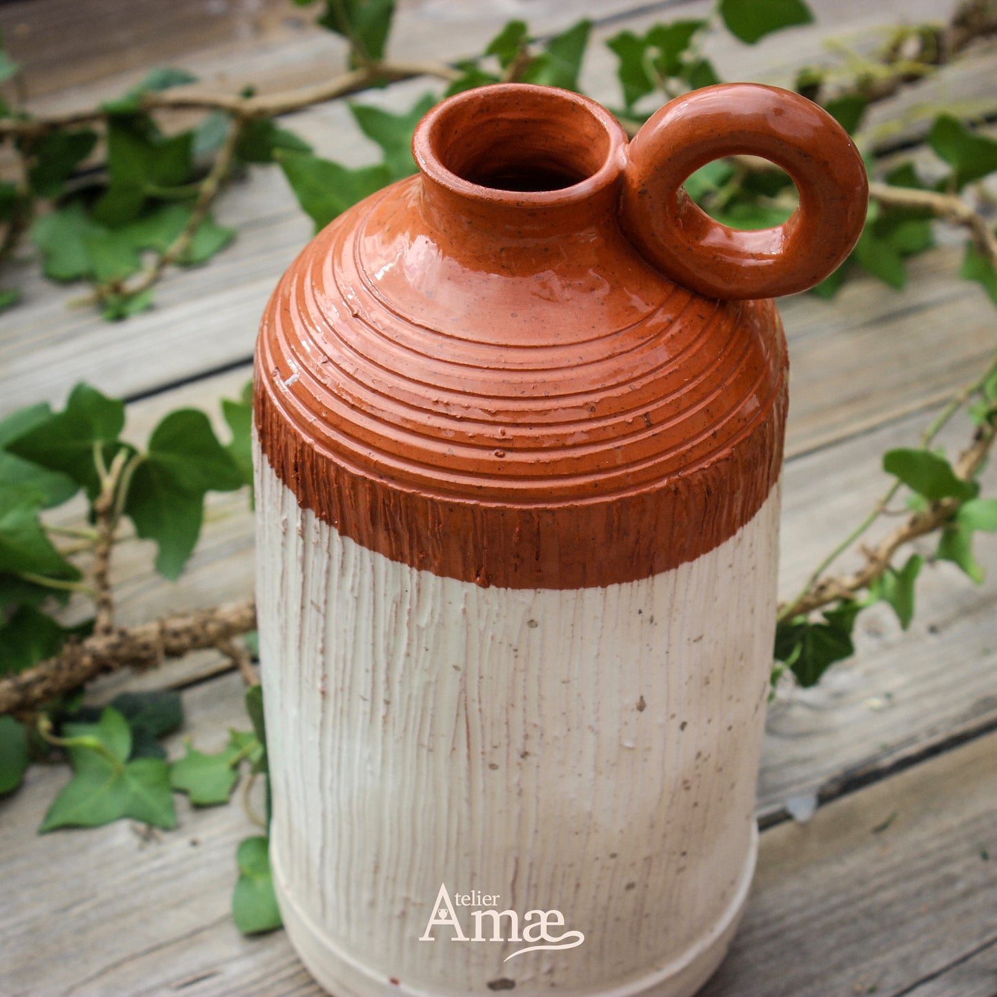 Carafe en terre cuite artisanale - Céramique fait main - Vieux Chêne