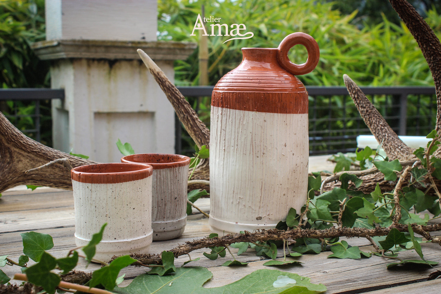 Carafe en terre cuite artisanale - Céramique fait main - Vieux Chêne