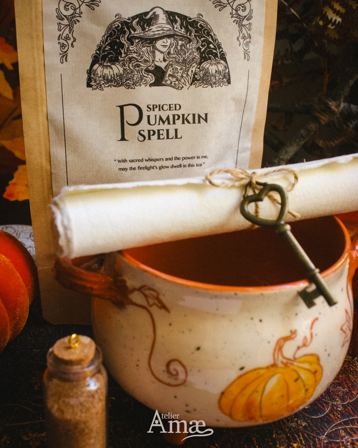 Coffret Bal des Citrouilles – Tasse ou Chaudron + Thé Spiced Pumpkin Spell 🎃🍵