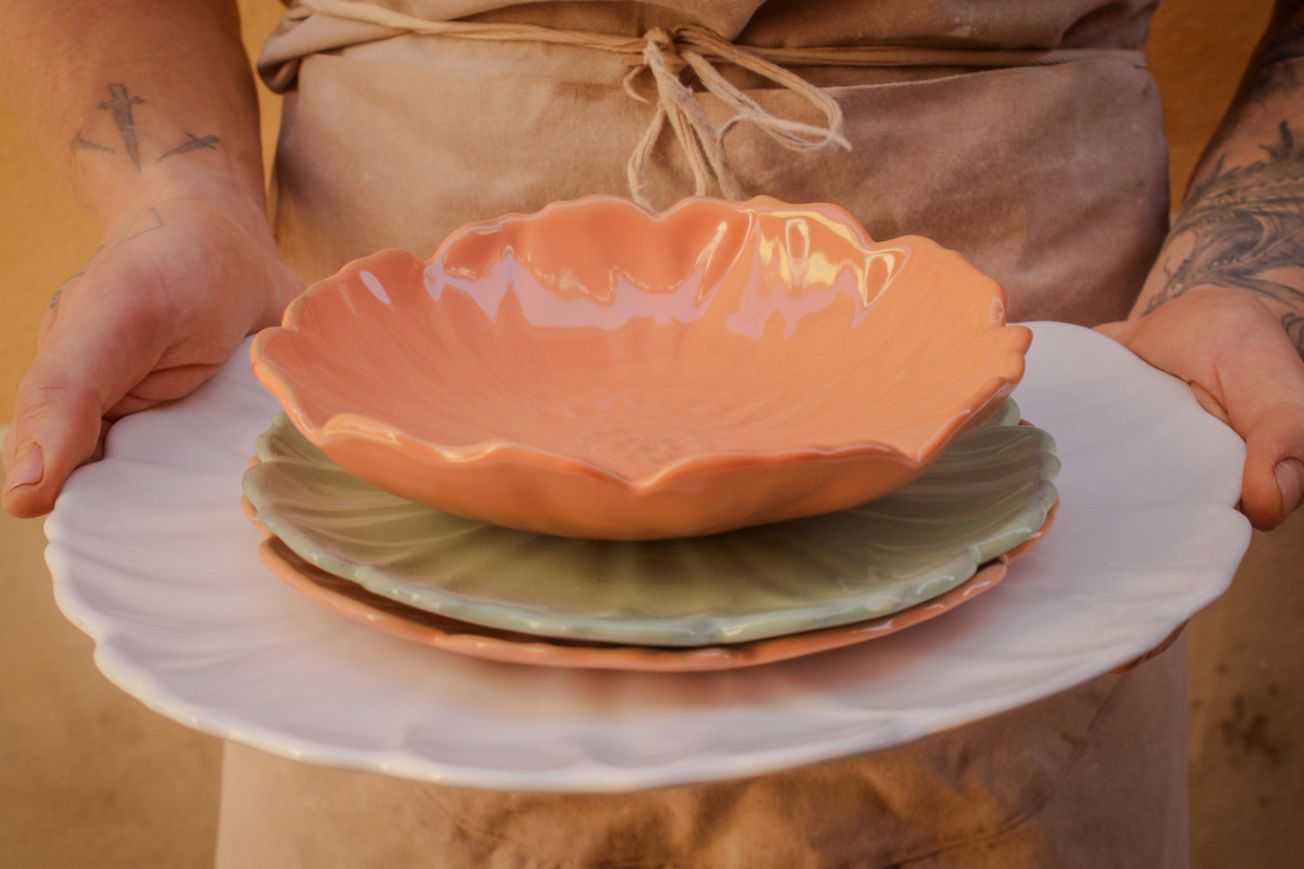 Original Handmade Ceramic Flower Dessert Plate, 5 Colors