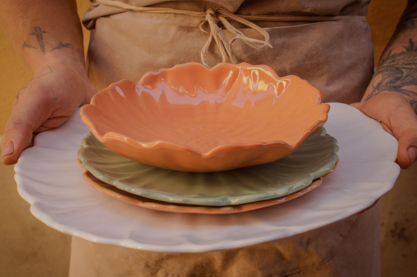 Large handmade ceramic Peony flower-shaped plate, 5 colors