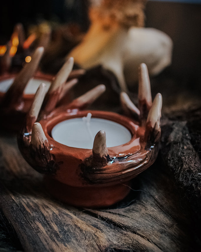 Candelabro de madera de ciervo de Sylvan Flame - Candelabro de cerámica hecho a mano