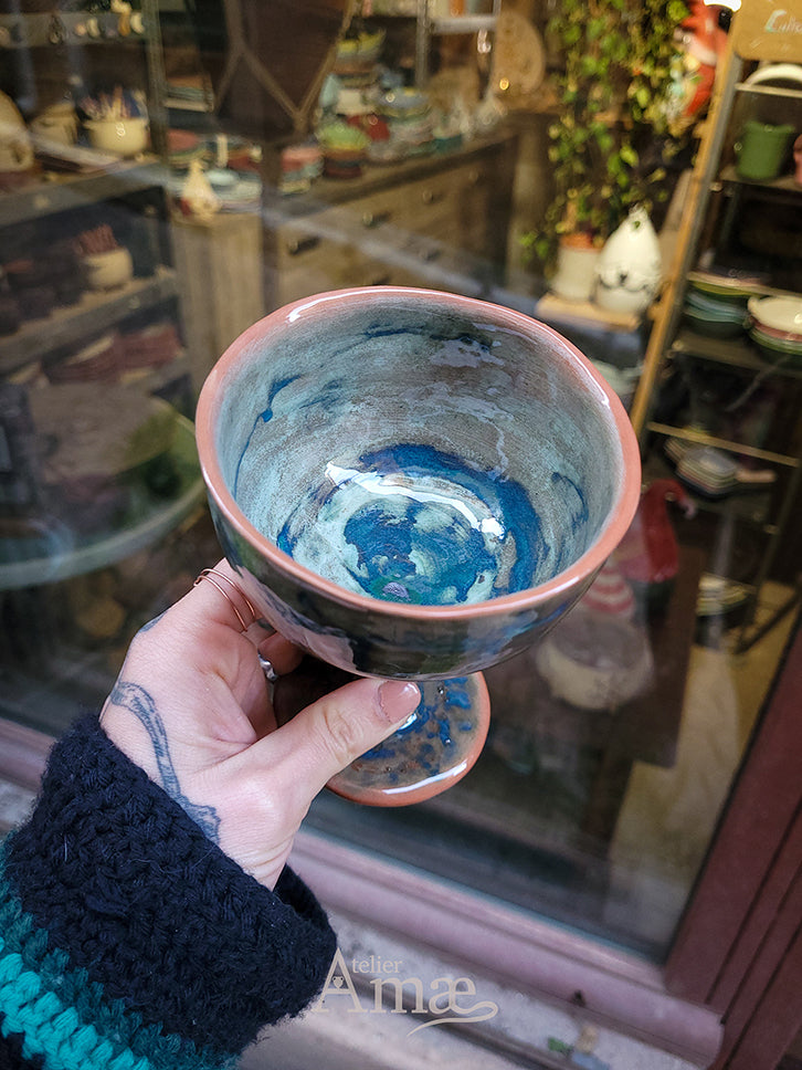 Ceramic chalice with engraved incantation