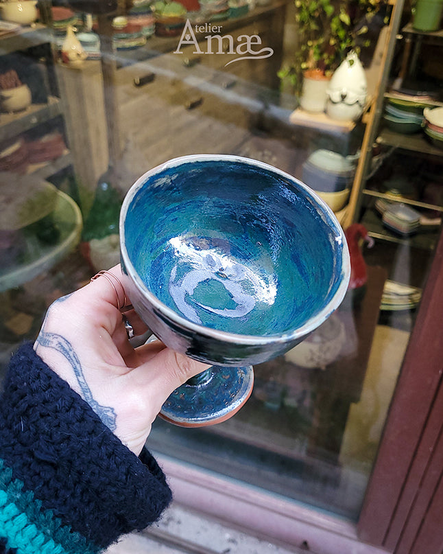Ceramic chalice with engraved incantation