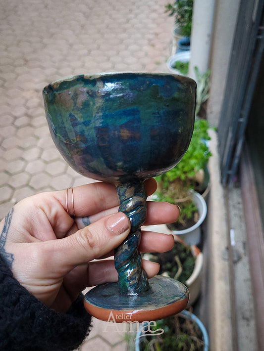 Ceramic chalice with engraved incantation