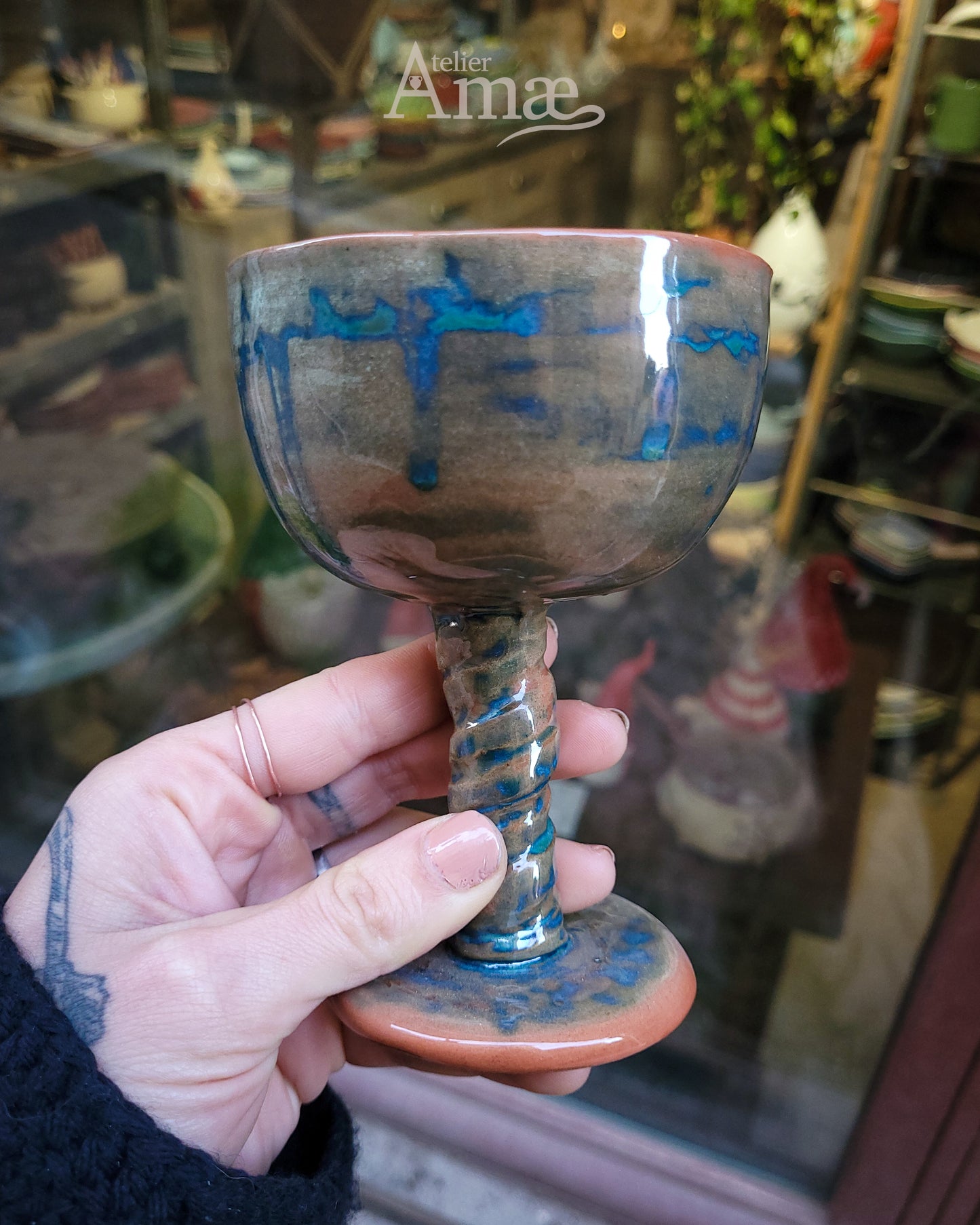 Ceramic chalice with engraved incantation