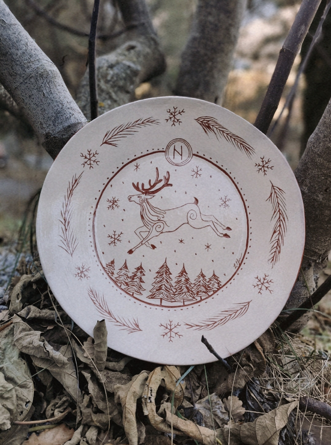 Large Yule Dish - Hand Engraved Ceramic