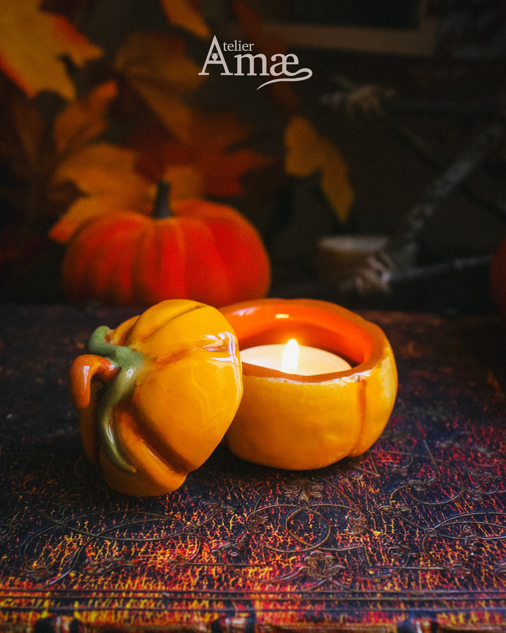 Bougeoir En Céramique Forme Citrouille - Brûleur De Cire Parfumée D'Automne/Halloween - Avec Bougie à La Citrouille - Décoration Saisonnière