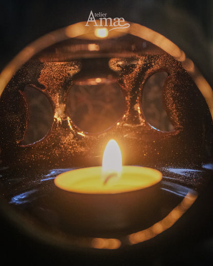 Chaudron brûle-parfum triple lune en céramique - brûleur fondant - fait main et authentique