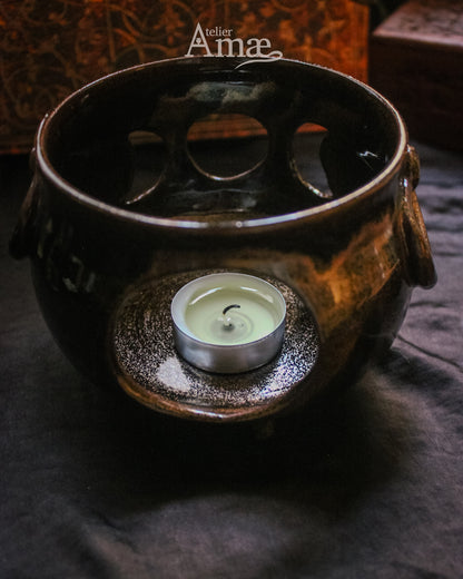 Chaudron brûle-parfum triple lune en céramique - brûleur fondant - fait main et authentique