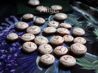 Set of 25 white Ancient Futhark runes - Divination runes