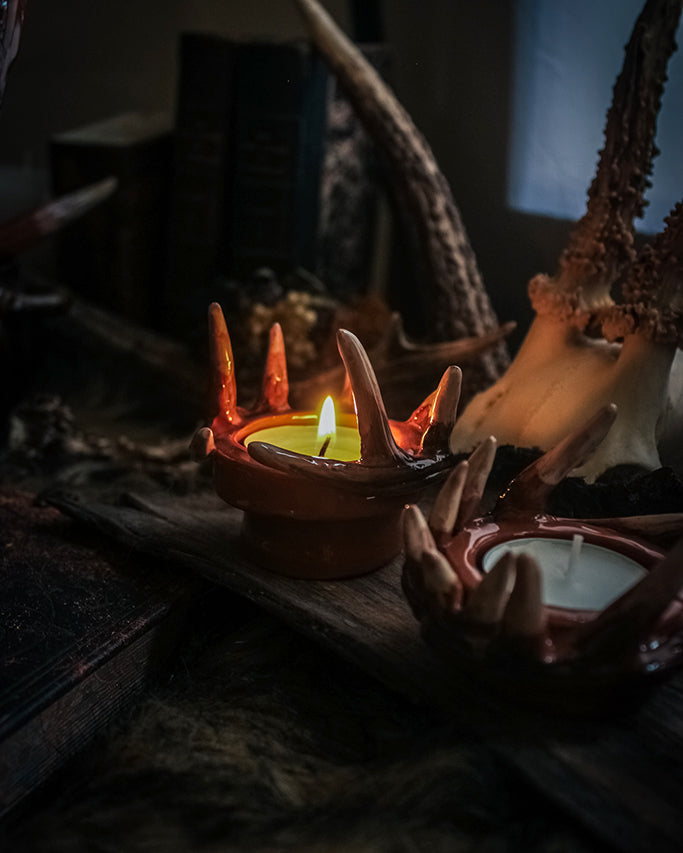 Candelabro de madera de ciervo de Sylvan Flame - Candelabro de cerámica hecho a mano