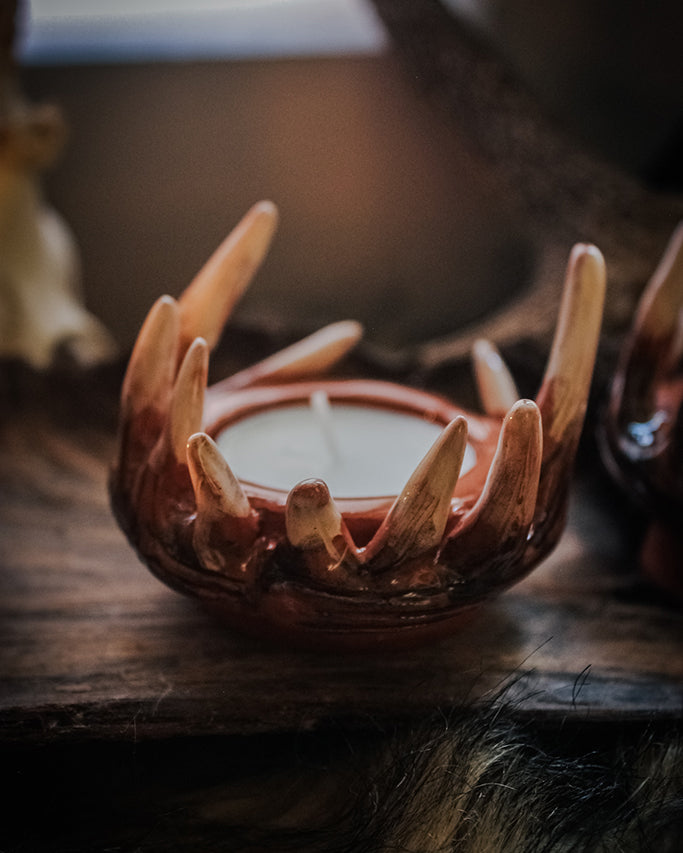 Candelabro de madera de ciervo de Sylvan Flame - Candelabro de cerámica hecho a mano