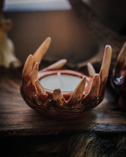 Candelabro de madera de ciervo de Sylvan Flame - Candelabro de cerámica hecho a mano