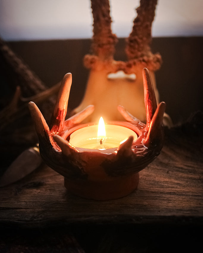 Candelabro de madera de ciervo de Sylvan Flame - Candelabro de cerámica hecho a mano