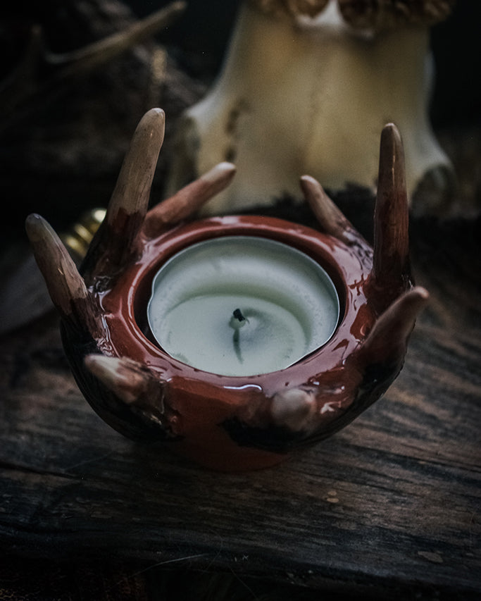 Candelabro de madera de ciervo de Sylvan Flame - Candelabro de cerámica hecho a mano